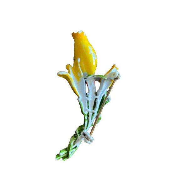 Vintage Yellow Orange Tulip Bouquet Brooch Enamaled Paint 1.5" - Picture 5 of 7